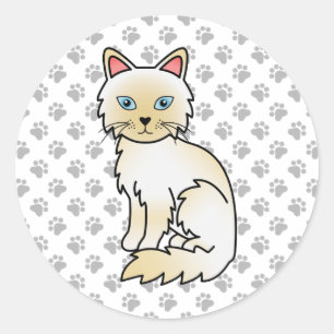 Adesivo Redondo Creme Point Birman / Ragdoll Cute Cat & Paws