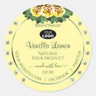 Adesivo Redondo Creme Rótulo do produto Rosas amarelas Ouros adici