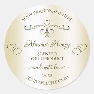 Adesivo Redondo Creme Shimmery Product Labels Ornamentado Corações