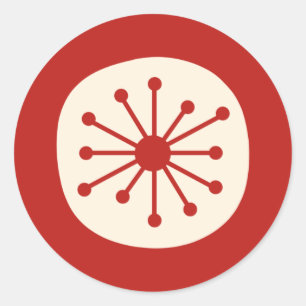 Adesivo Redondo Creme Vermelho Simples Ponto Atômico do Meio sécul