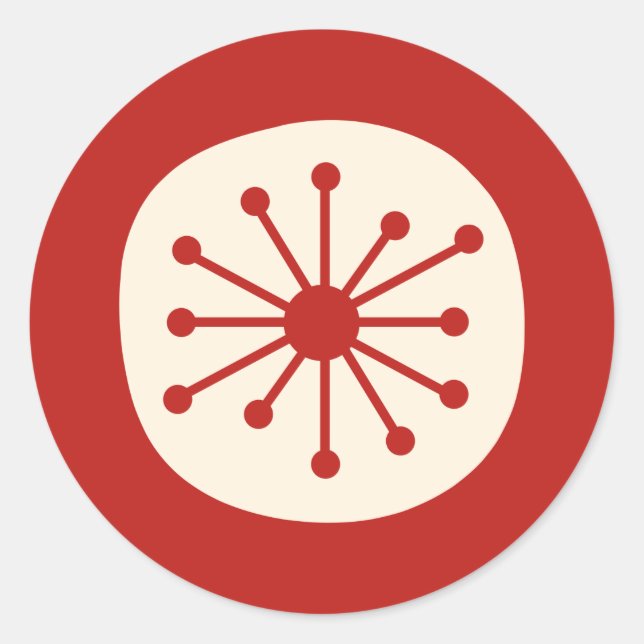 Adesivo Redondo Creme Vermelho Simples Ponto Atômico do Meio sécul (Frente)