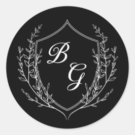 Adesivo Redondo Crescente de casamento clássico monograma preto e