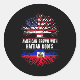 Adesivo Redondo Crescido Americano Com Raízes Haitianas Bandeira D