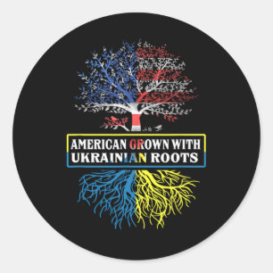 Adesivo Redondo Crescido Americano Com Raízes Ucranianas Bandeira