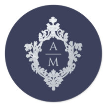 Crest Azul Marinho Vintage Ornate 2 iniciais Monog