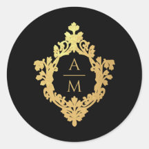 Crest Black Dourado Falso Monograma Elegante 2 Ini