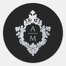 Crest Black Faux Prata Vintage Casamento Monograma