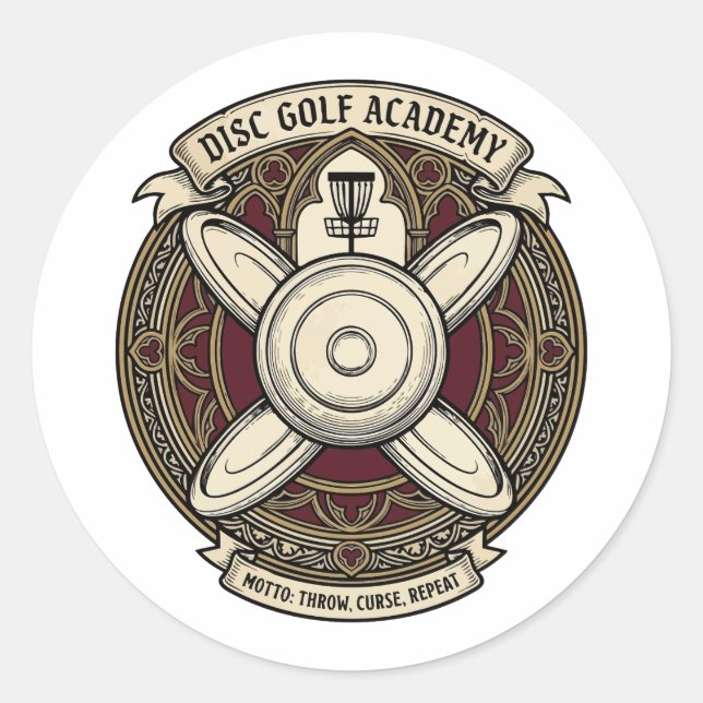 Adesivo Redondo Crest da Academia de Disc Golf (Frente)