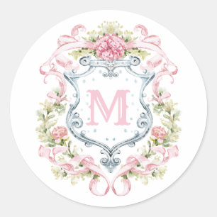 Adesivo Redondo Crest Floral Monograma Grandmillennial Noiva
