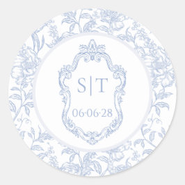 Adesivo Redondo Crest Monogram Dusty Blue Floral Wedding