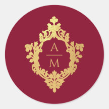 Crest Monograma Borgonha Dourado Falso Casamento V