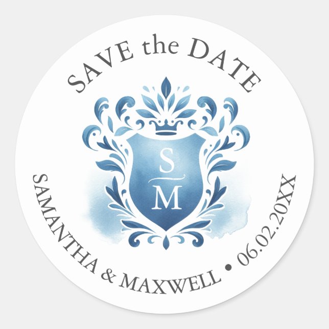 Adesivo Redondo Crest Monogramas de Aquarela (Frente)