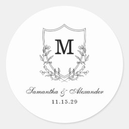 Adesivo Redondo Crest Preto e Branco Elegante