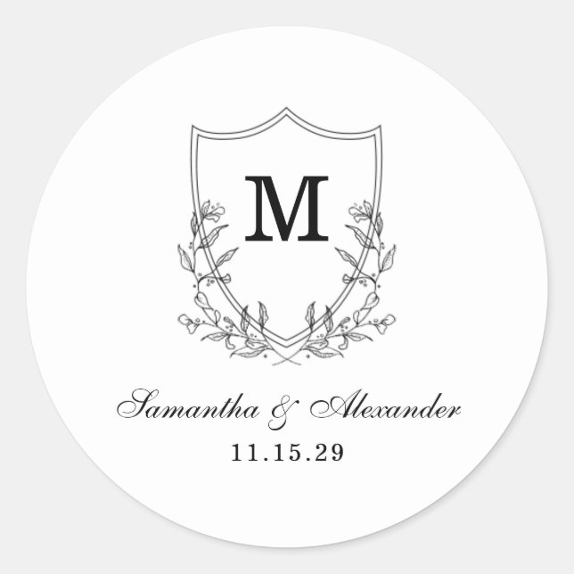 Adesivo Redondo Crest Preto e Branco Elegante (Frente)