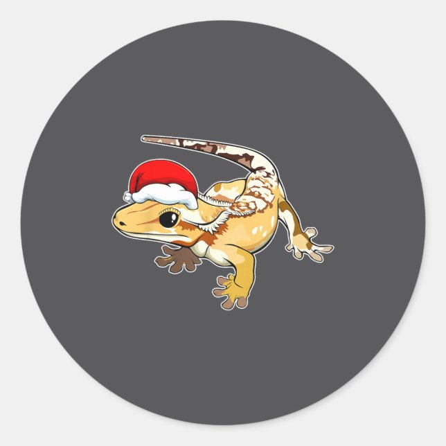 Adesivo Redondo Crested Gecko Santa Hat Christmas Pajama Lizard Re (Frente)