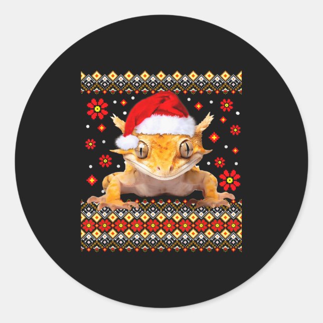 Adesivo Redondo Crested Gecko Ugly Christmas Sweater  (Frente)