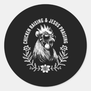 Adesivo Redondo Criação de Frango e Louvor a Jesus Gif Divertido d