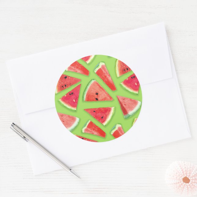Adesivo Redondo Criação de Padrão de Melancia 3 (Envelope)