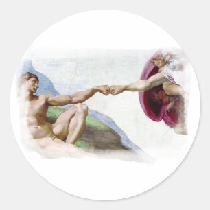 Adesivo Redondo Criação do Homem por Michelangelo - Cumprimento de