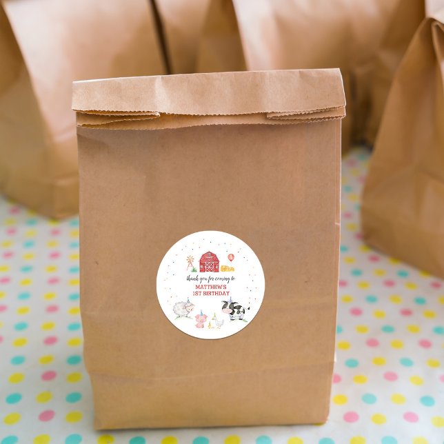 Adesivo Redondo Criações de Meninos Animais Vermelhos Aniversário (Criador carregado)