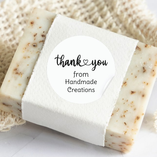 Adesivo Redondo Criações Feitas À Mão Obrigado Coração (Handmade Creations Thank You Heart Classic Round Sticker)