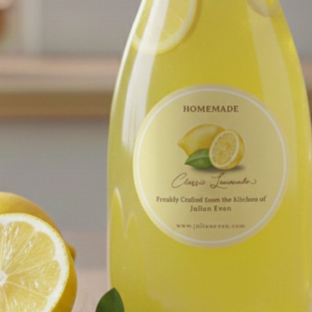 Adesivo Redondo Criado com Lemonade Homemada de Amor (Crafted with Love Homemade Lemonade Classic Round Sticker )