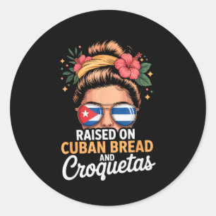 Adesivo Redondo Criado Com Pão Cubano E Croquetas Coque Desgrenhad