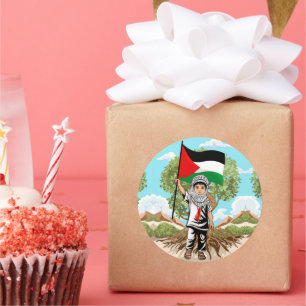 Adesivo Redondo Criança com Keffiyeh Palestine Flag e Olive Tree