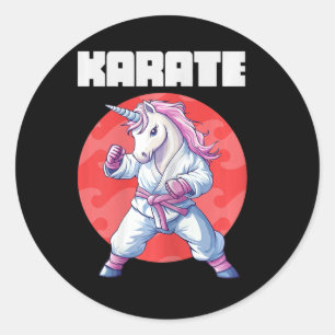 Adesivo Redondo Criança Engraçado do Unicórnio Karate - Mulheres q