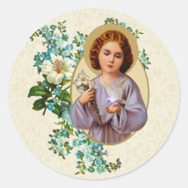 Adesivo Redondo Criança Religiosa Jesus Vaga Flores