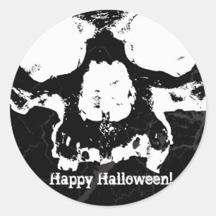Adesivo Redondo Criança Skull Preto e Branco Grungy Festa de Terro