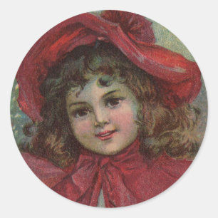 Adesivo Redondo Criança Vitoriana Red Hat Girl Retrai Ar