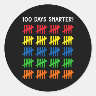 Adesivo Redondo Crianças 100 dias de escola 100 Tally Marks