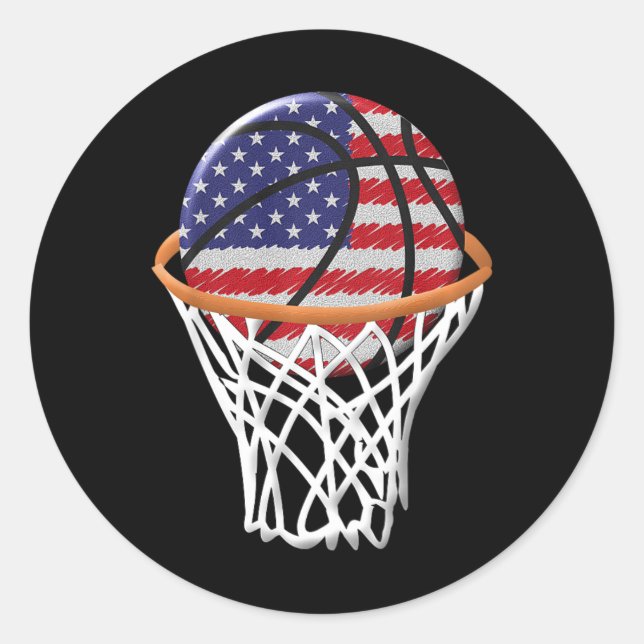Adesivo Redondo Crianças 4 de julho Basquete USA Flag Kids Youth B (Frente)
