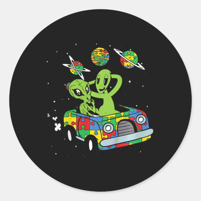Adesivo Redondo Crianças Alienígena Espaço Autismo Sensibilização  (Frente)