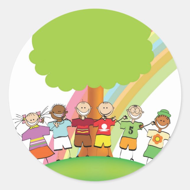 Adesivo Redondo Crianças arco-íris (Frente)