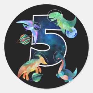 Adesivo Redondo Crianças Astronautas do Espaço Exterior Dinossauro