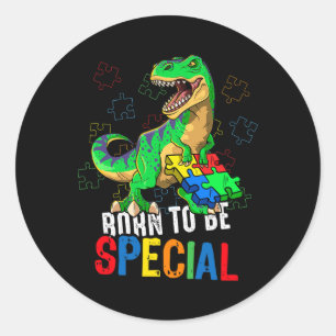 Adesivo Redondo Crianças Autismo Sensibilização Dino Autism Toddle