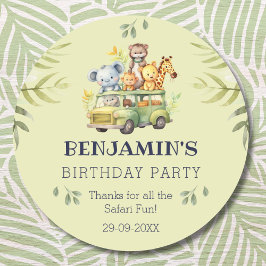 Adesivo Redondo Crianças Belas Selvas Safari Aniversário Obrigado