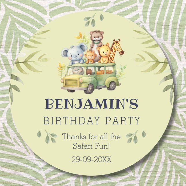 Adesivo Redondo Crianças Belas Selvas Safari Aniversário Obrigado (Criador carregado)