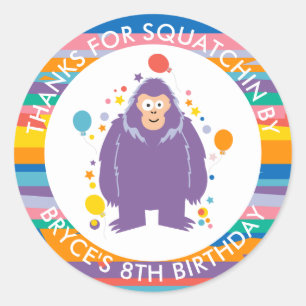 Adesivo Redondo Crianças Bigfoot Aniversário Obrigado