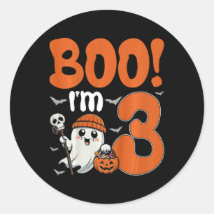 Adesivo Redondo Crianças Boo Eu tenho 3 Halloween Spooky Pumpkin 3