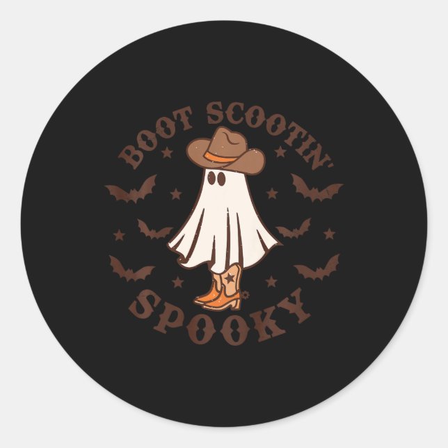 Adesivo Redondo Crianças Boot Scootin Spookin Western Halloween Re (Frente)