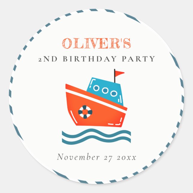 Adesivo Redondo Crianças Brilhantes, Barcos Náuticos, Qualquer Ida (Frente)