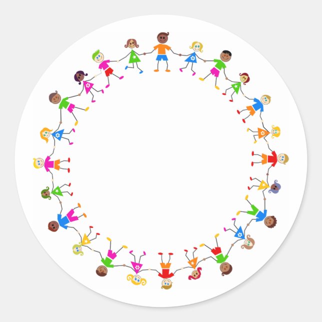Adesivo Redondo Crianças Coloridas (Frente)