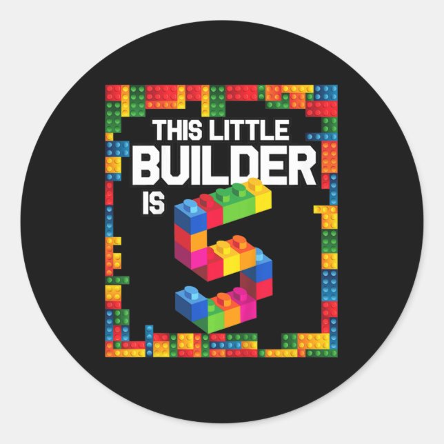 Adesivo Redondo Crianças com 5 anos de idade Blocos de prédio Aniv (Frente)