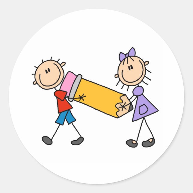 Adesivo Redondo Crianças Com Lápis (Frente)