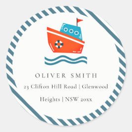 Adesivo Redondo Crianças Cujas Ondas Marítimas Marítimas De Barcos