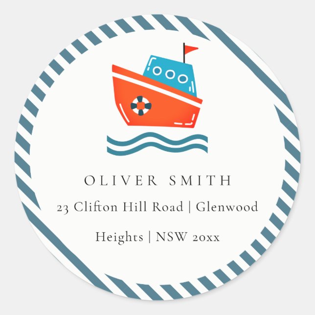 Adesivo Redondo Crianças Cujas Ondas Marítimas Marítimas De Barcos (Frente)