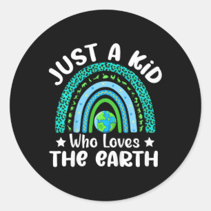 Adesivo Redondo Crianças Cute Earth Day Boys Rainbow Salva a Terra